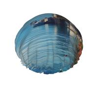 Bonnet de douche motif lac Genève Suisse pour femme - Double couche - Bonnet de bain épais réutilisable et imperméable avec bande élastique - Lavable - Pour homme et femme - Spa et salon