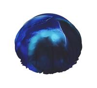 Bonnet de douche motif loup galaxie pour homme et femme - Bonnet de bain double couche réutilisable avec sangle élastique L