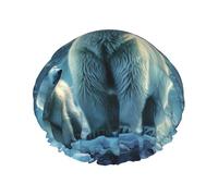 Bonnet de douche motif ours polaires aurores boréales pour femme - Bonnet de douche réutilisable et imperméable avec sangle élastique - Bonnet de bain double couche épais pour spa, salon, voyage