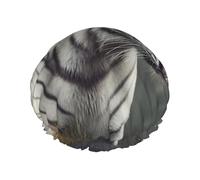 Bonnet de douche motif tigre blanc pour femme réutilisable double couche bonnet de bain bonnet de bain bonnet de cheveux bandeau élastique étanche pour dames spa salon douche bonnet cheveux bonnets