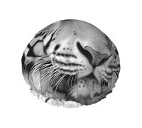 Bonnet de douche motif tigre noir et blanc pour femme - Double couche - Bonnet de bain épais réutilisable et imperméable avec bande élastique - Lavable - Pour homme et femme - Spa et salon