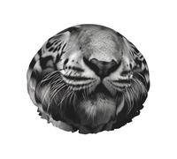 Bonnet de douche motif tigre noir et blanc pour femme - Double couche - Bonnet de bain épais réutilisable et imperméable avec bande élastique - Lavable - Pour homme et femme - Spa et salon