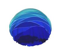 Bonnet de douche motif vagues de l'océan avec oiseaux et imprimé maritime pour femme, réutilisable, imperméable, double couche avec sangle élastique, taille unique