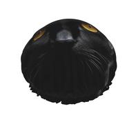 Bonnet de douche motif yeux de chat noir pour femme, double couche, bonnet de bain épais réutilisable et imperméable avec bande élastique, bonnet de douche lavable pour homme et femme, spa salon