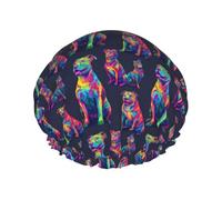 Bonnet de douche néon imprimé Pitbull pour femme, réutilisable, double couche, bande élastique, bonnets de bain pour cheveux longs pour douche