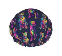 Bonnet de douche néon Pitbull imprimé graffiti pour femme, réutilisable, double couche, bande élastique, bonnet de bain pour cheveux longs pour douche