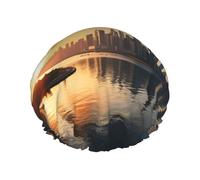 Bonnet de douche New York au coucher de soleil pour femme - Double couche - Bonnet de bain épais réutilisable et imperméable avec bande élastique - Lavable - Pour homme et femme - Spa et salon