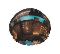 Bonnet de douche New York Manhattan Bridge Night Print avec élastique et réutilisable pour cheveux longs et courts, bonnet de cheveux double couche