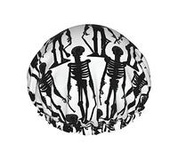 Bonnet de douche noir imprimé tête de mort, élastique et réutilisable pour cheveux longs, grand bonnet de douche imperméable, pour femmes, hommes, enfants