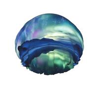 Bonnet de douche Northern Lights réutilisable et imperméable pour homme et femme avec bande élastique - Bonnet de bain double couche lavable pour toutes les coiffures - Facile à transporter