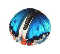 Bonnet de douche papillon bleu avec une double couche, maintient bien vos cheveux, que ce soit pendant la douche ou le bain.