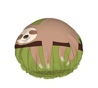 Bonnet de douche paresseux, dessin animé mignon paresseux paresseux avec la bulle de dialogue dans la branche Bonnets de bain double couche imperméables parfaits pour toutes les longueurs et épaisseur