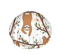 Bonnet de douche paresseux, drôles de paresseux suspendus à l'arbre, y compris mère avec bébé, bonnets de bain double couche imperméables, parfaits pour toutes les longueurs et épaisseurs de cheveux.