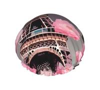 Bonnet de douche Paris Street Tour Eiffel rouge imprimé floral pour femme léger réutilisable doux double couche imperméable étanche
