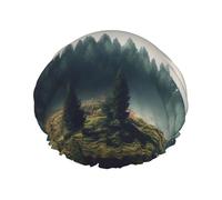 Bonnet de douche paysage montagne pour femme double couche épais bonnet de bain réutilisable imperméable avec bande élastique bonnet de douche lavable pour homme femme spa salon