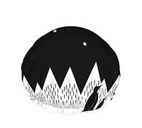 Bonnet de douche Pingouins, montagnes enneigées de l'Arctique, lune et étoiles avec la famille des pingouins Bonnets de bain double couche imperméables parfaits pour toutes les longueurs et épaisseurs