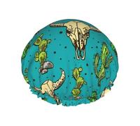 Bonnet de douche polyvalent avec imprimé cactus et crâne de taureau pour homme et femme réutilisable léger et doux