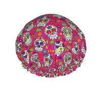 Bonnet de douche polyvalent avec imprimé tête de mort et feuilles vertes pour homme et femme, réutilisable, léger et doux