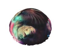 Bonnet de douche pour bébé Galaxy Cat pour femme - Double couche - Bonnet de bain épais réutilisable et imperméable avec bande élastique - Lavable - Pour homme et femme - Spa et salon