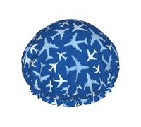 Bonnet de douche pour douche - Avions dans le ciel - Bonnet de douche double couche réutilisable et imperméable pour femme, bonnet de douche pour femme avec doublure en PEVA et corde élastique