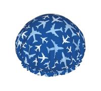 Bonnet de douche pour douche - Avions dans le ciel - Bonnet de douche double couche réutilisable, grand bonnet de douche pour femme avec doublure en PEVA et corde élastique