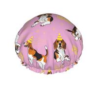 Bonnet de douche pour douche - Beagle Dog Happy Birthday Grand bonnet de douche réutilisable imperméable double couche pour femme, bonnet de douche pour douche avec doublure en PEVA et corde élastique