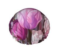 Bonnet de douche pour douche - Bouquet de tulipes violettes et roses - Bonnet de douche double couche réutilisable résistant à l'eau - Grand bonnet de douche pour femme avec doublure en PEVA et corde