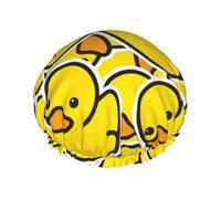 Bonnet de douche pour douche - Canard de dessin animé jaune double couche réutilisable, grand bonnet de douche pour femme, bonnet de douche pour douche avec doublure en PEVA et corde élastique