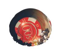 Bonnet de douche pour douche - Casino Jetons de poker double couche réutilisable, grand bonnet de douche pour femme, bonnet de douche pour douche avec doublure en PEVA et corde élastique