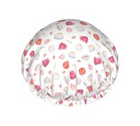 Bonnet de douche pour douche - Corail rouge et coquillage Saint-Jacques Grand bonnet de douche réutilisable imperméable double couche pour femme avec doublure en PEVA et corde élastique