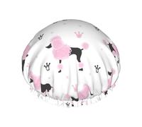 Bonnet de douche pour douche - Couronne de caniche mignon rose double couche réutilisable, grand bonnet de douche pour femme, bonnet de douche pour douche avec doublure en PEVA et corde élastique