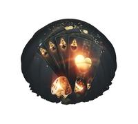 Bonnet de douche pour douche - Creative Poker double couche réutilisable résistant à l'eau, grand bonnet de douche pour femme, bonnet de douche pour douche avec doublure en PEVA et corde élastique