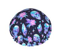 Bonnet de douche pour douche - Étoile, tête de mort, fleur, cristal, double couche, réutilisable, imperméable, grand bonnet de douche pour femme, bonnet de douche pour douche avec doublure en PEVA et