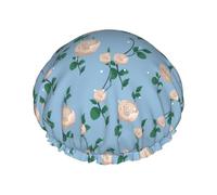 Bonnet de douche pour douche - Feuilles vertes et roses blanches - Grand bonnet de douche réutilisable et imperméable - Bonnet de douche double couche pour femme - Bonnet de douche pour douche avec
