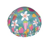 Bonnet de douche pour douche - Fleur de fraise B Grand bonnet de douche réutilisable et imperméable double couche pour femme, bonnet de douche pour douche avec doublure en PEVA et corde élastique
