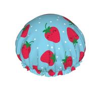 Bonnet de douche pour douche - Grand bonnet de douche amusant bleu fraise réutilisable, imperméable, double couche pour femme, bonnet de douche pour la douche avec doublure en PEVA et corde élastique