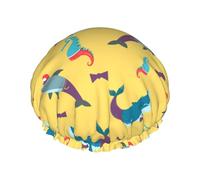 Bonnet de douche pour douche - Grand bonnet de douche amusant et mignon avec requin, baleine, hippocampe, réutilisable, imperméable, double couche pour femme, bonnet de douche pour la douche avec
