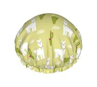 Bonnet de douche pour douche - Grand bonnet de douche amusant et mignon en alpaga vert - Réutilisable et imperméable - Double couche pour femme - Bonnet de douche pour la douche avec doublure en PEVA