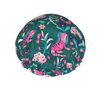 Bonnet de douche pour douche - Grand bonnet de douche amusant et mignon motif lézard caméléon réutilisable, imperméable, double couche pour femme, bonnet de douche pour la douche avec doublure en PEVA