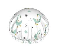 Bonnet de douche pour douche - Grand bonnet de douche bohème vert canard réutilisable et imperméable double couche pour femme, bonnet de douche pour douche avec doublure en PEVA et corde élastique