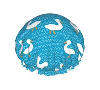 Bonnet de douche pour douche - Grand bonnet de douche classique mignon bleu canard réutilisable et imperméable double couche pour femme, bonnet de douche pour douche avec doublure en PEVA et corde