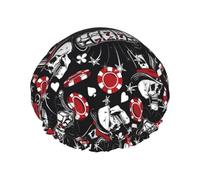 Bonnet de douche pour douche - Grand bonnet de douche vintage à motif tête de mort - Réutilisable et imperméable - Bonnet de douche double couche pour femme - Bonnet de douche avec doublure en PEVA et