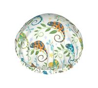 Bonnet de douche pour douche - Joli bonnet de douche coloré caméléon libellule double couche réutilisable et imperméable pour femme, bonnet de douche pour femme avec doublure en PEVA et corde