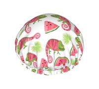 Bonnet de douche pour douche - Joli bonnet de douche double couche motif caméléon pastèque réutilisable et imperméable pour femme, bonnet de douche pour femme avec doublure en PEVA et corde élastique