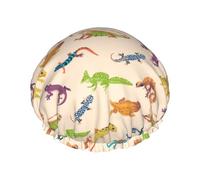 Bonnet de douche pour douche - Joli bonnet de douche motif lézard caméléon gecko réutilisable et imperméable double couche pour femme avec doublure en PEVA et corde élastique