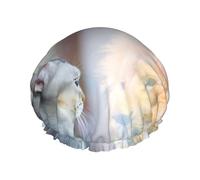 Bonnet de douche pour douche - Le chat se regarde dans le miroir - Bonnet de douche double couche réutilisable, grand bonnet de douche pour femme, bonnet de douche pour douche avec doublure en PEVA et