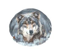 Bonnet de douche pour douche - Majestic Snowy Wolf Bonnet de douche double couche réutilisable, grand bonnet de douche pour femme, bonnet de douche pour douche avec doublure en PEVA et corde élastique