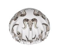 Bonnet de douche pour douche - Motif crâne de chèvre cool dessin animé, grand bonnet de douche réutilisable et imperméable, double couche pour femme, bonnet de douche pour la douche avec doublure en