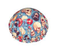 Bonnet de douche pour douche - Motif crâne de musique rétro double couche réutilisable et imperméable pour femme, bonnet de douche pour femme avec doublure en PEVA et corde élastique