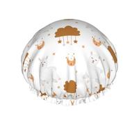 Bonnet de douche pour douche - Motif dessin animé mignon alpaga lune étoiles grand bonnet de douche réutilisable imperméable double couche pour femme bonnet de douche pour douche avec doublure en PEVA